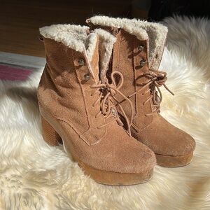 Denim & Supply Ralph Lauren Suede Leather Shearling Lace-Up Booties, Sz 7.5/8